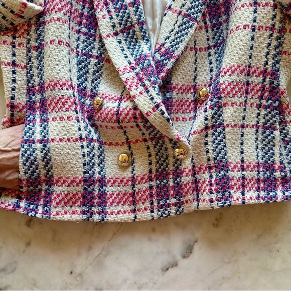 Zara blue, pink and cream plaid tweed double breasted blazer. NWT size M - Picture 7 of 10